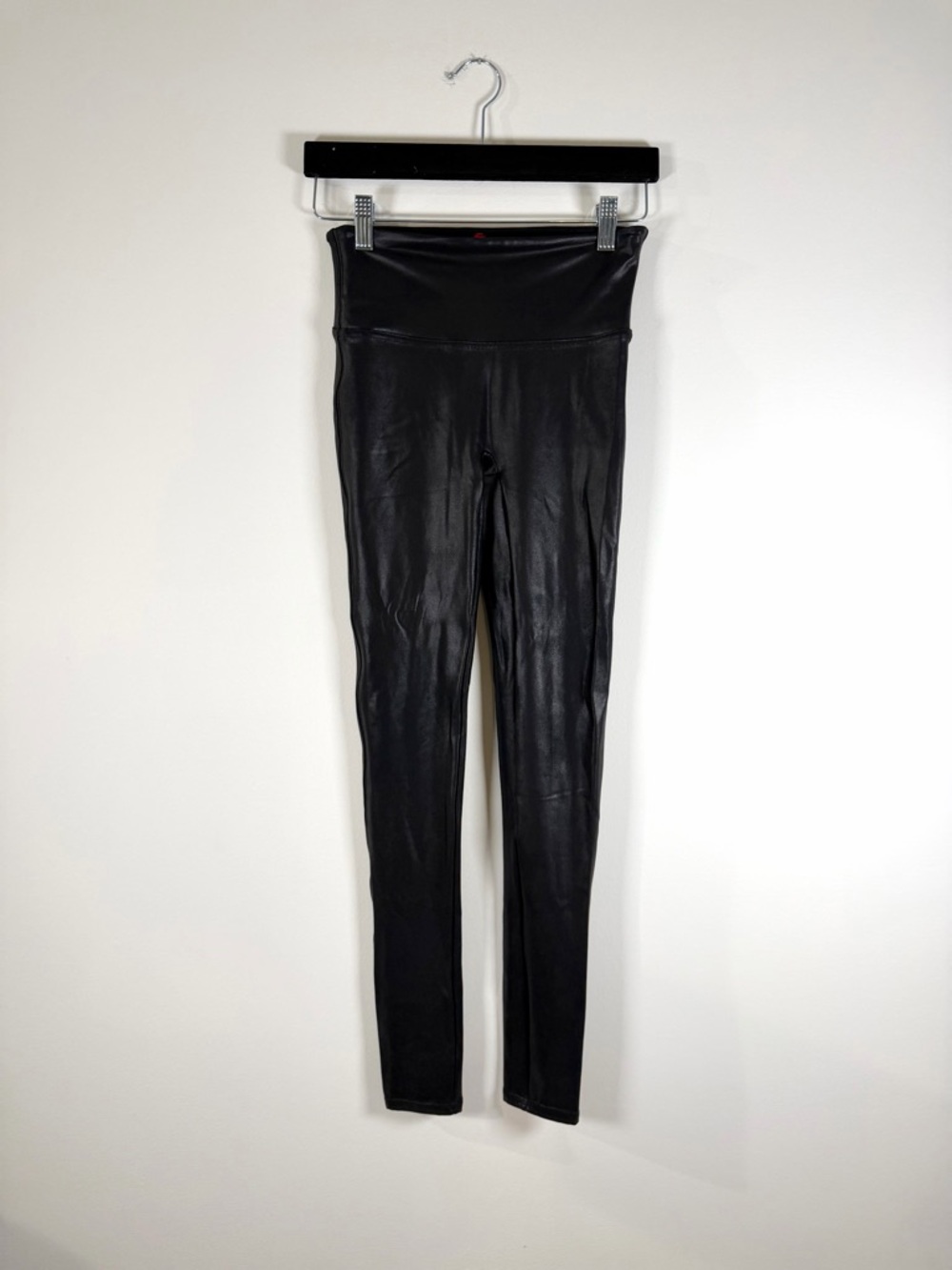 SPANX Black Faux Leather Leggings with Red Tag
